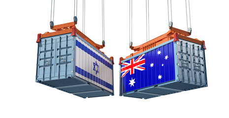 Freight containers with Israel and Australia flag. 3D Rendering 