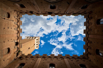  Bottom view of Mangia Tower in Siena