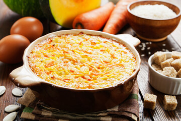 Pumpkin casserole with carrots and rice