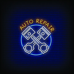 Auto Repair Logo Neon Signs Style Text Vector