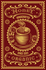 a vintage honey label, this design can be used as a template for a home package