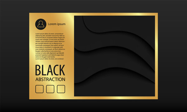 Gold and Black Neomorphism background. Vector dark random waves in neomorph style and golden background for text design.