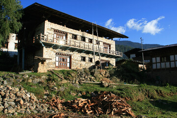 houses in a village in the phojika valley in bhutan