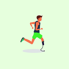 Fototapeta na wymiar Caucasian man with prosthesis and leg brace jogging running