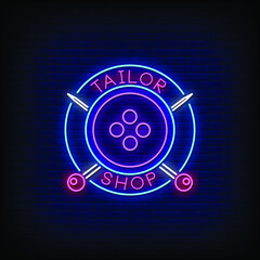 Tailor Shop Logo Neon Signs Style Text Vector