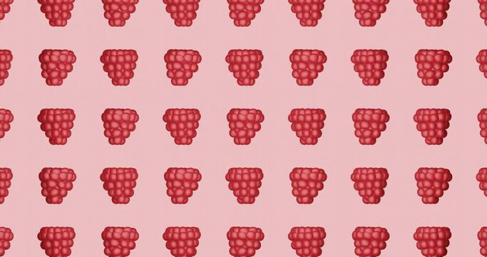 3d render with raspberries without leaves on a light red background