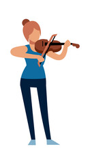 Woman musician. Classic female violinist character in with violin plays melody, acoustic music show, symphony concert in opera or theater, flat vector cartoon isolated illustration