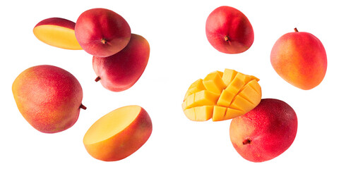 Fresh ripe mango falling in the air