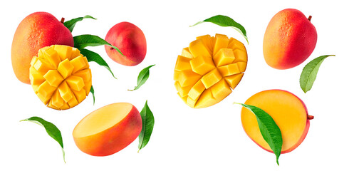 Fresh ripe mango falling in the air
