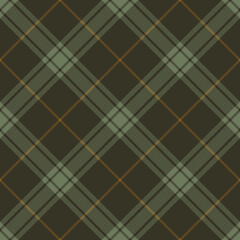 Checked plaid pattern in brown and olive green. Herringbone textured seamless tartan background vector for flannel shirt, skirt, or other modern autumn winter textile print.