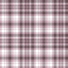 Plaid pattern in pink and white. Herringbone textured tweed checked plaid for skirt, dress, trousers, bag, tablecloth, or other modern spring, autumn, winter fashion textile print.