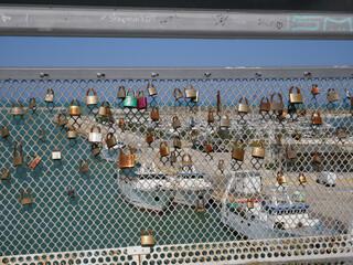 Pescara - Abruzzo - Padlocks hanging from the balustrade of the Ponte del Mare as a sign of love for lovers