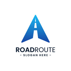 Letter A for road route logo design template. Concept of destination, address, position, travel, gps map, etc. Creative vector symbol highway. © SejalanArt