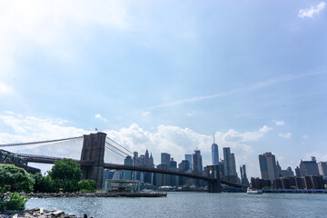 Brooklyn Bridge in New York City with complex cables installed
