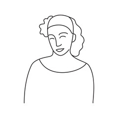 Minimalism hand drawn female vector portrait in modern abstract one line drawing graphic style. Decor print, wall art, creative design for social media. Trendy template with portrait woman front face