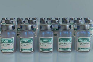 Vaccine covid 19 bottle with silver background