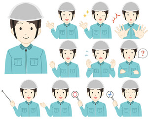 作業員　白ヘルメット　男性　動作バリエーション　線無し