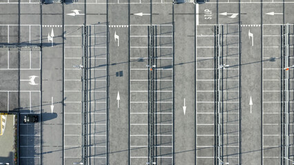 Top View Aerial Drone Shot: Half Empty Parking Lot