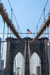 Brooklyn Bridge in New York City with complex cables installed