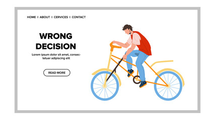 Wrong Decision Making Rider On Bicycle Vector