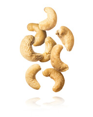 fresh cashew nut falling in the air