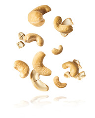 fresh cashew nut falling in the air