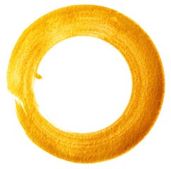 Golden circle brush stroke isolated on white background 