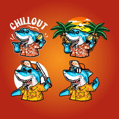 Shark mascot vector. Shark illustration. Shark character set