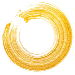 Golden circle brush stroke isolated on white background 