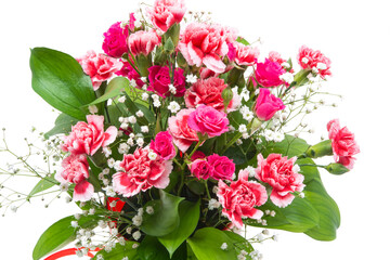 beautiful bouquet of carnations and roses isolated