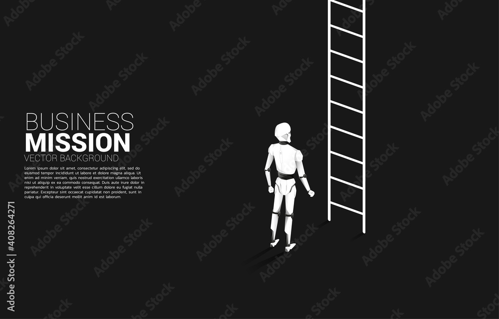 Poster Robot standing to move up with ladder. concept of artificial intelligence and machine learning worker technology.