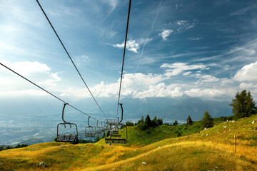 Mountain chairlift in Nevegal, Belluno, Italy.