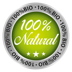 100% natural. Green vector 100% bio product icon label.