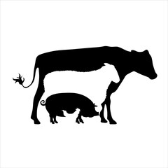 Vector illustration of set of farm animals. Symbol of breeding.