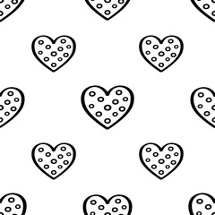 Hand drawn seamless pattern with hearts is on white background. Illustration for a cover, a poster or a textile design. Save with the Clipping Mask.