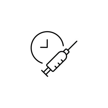 Syringe and clock, vaccination time simple thin line icon vector illustration