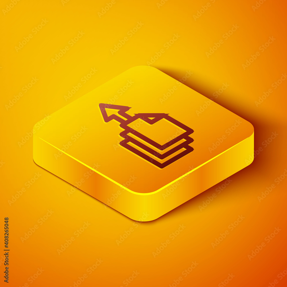 Poster isometric line data export icon isolated on orange background. yellow square button. vector.