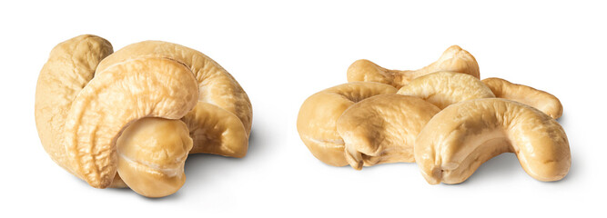 Fresh tasty Cashew nuts isolated on white background. High resolution image.