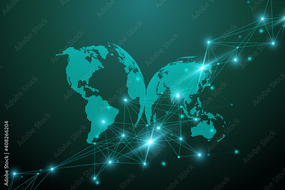 Poster Big data visualization. Geometric abstract background visual information complexity. Futuristic infographics design. Technology background with connected line and dots, wave flow illustration
