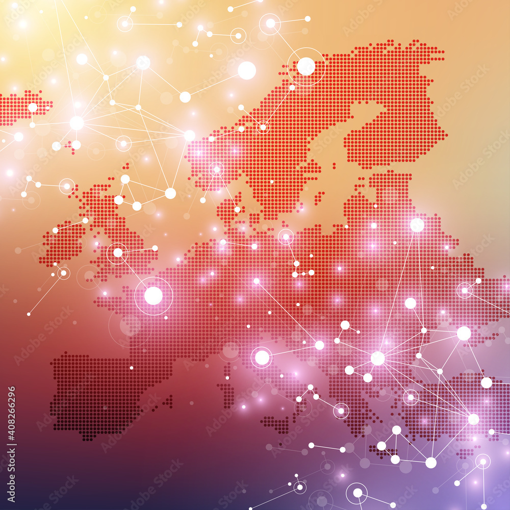 Poster Big data visualization. Geometric abstract background visual information complexity. Futuristic infographics design. Technology background with connected line and dots, wave flow illustration