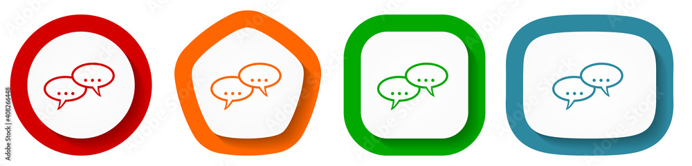 Aufkleber forum vector icon set, flat design chat buttons on white background