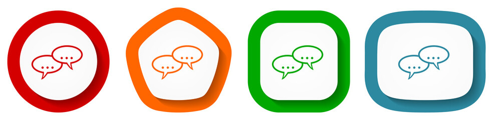 Forum vector icon set, flat design chat buttons on white background