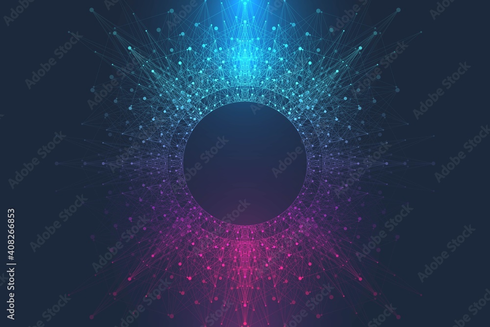 Poster expansion of life. colorful explosion background with connected line and dots, wave flow. visualizat