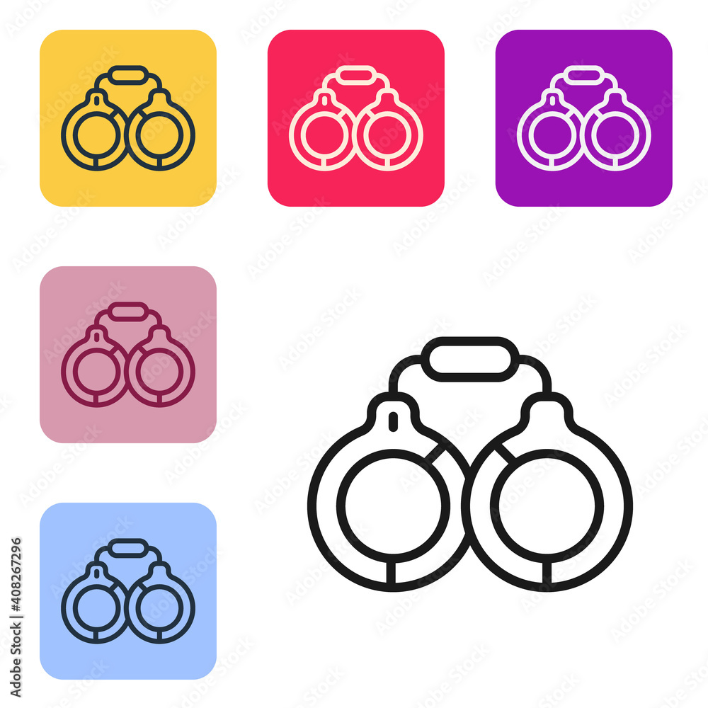 Poster black line handcuffs icon isolated on white background. set icons in color square buttons. vector.