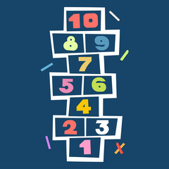 Hopscotch game vector cartoon illustration.