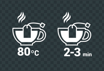 Vector image. Tea drink icon. Temperature and preparation time of tea.