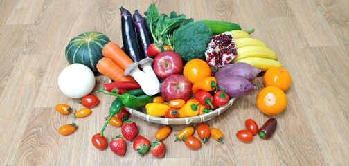 fruits and vegetables on a board