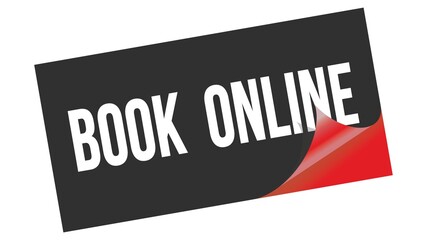 BOOK  ONLINE text on black red sticker stamp.