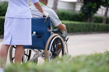 Nurses help take care of wheelchair users. Special care nurses.