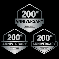 200 years anniversary set. 200th celebration logo collection. Vector and illustration.
